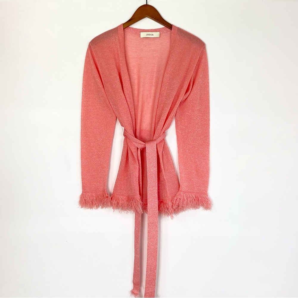 Jucca Coral Cardigan Fringe Knitted Lamé Sashe Lightweight Long Sleeve‎